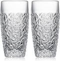 Set of 4 Luxury Highball Glasses - 14oz Cut-Glass Water Drinking Cups - Stackable Collins Glass for Tiny Kitchens, Dishwasher Safe, Elegant Glassware Set Fits Wedding, Christmas