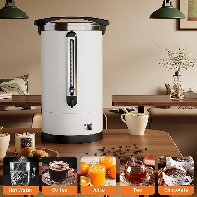 120 Cups Large Coffee Urn with Double Wall Insulation, 18L/4.8 Gallon Stainless Steel Commercial Electric Coffee Maker with Hot Drinks and Hot Water, for Weddings, Parties, Catering, and Buffets