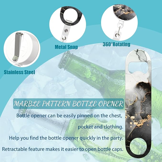 6 PCS Bottle Opener, Retractable Stainless Steel Beer Opener with Round Badge Colorful Flat Beer Bottle Openers with Belt Clip for Kitchen Restaurant Party 4.92" x 1.18"