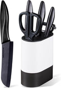 Kitchen Knife Set (6 Pieces), Ceramic Essential Knife Set with Block, Rust-Resistant Blade with Ergonomic Handle, Housewarming Gift, Black/White