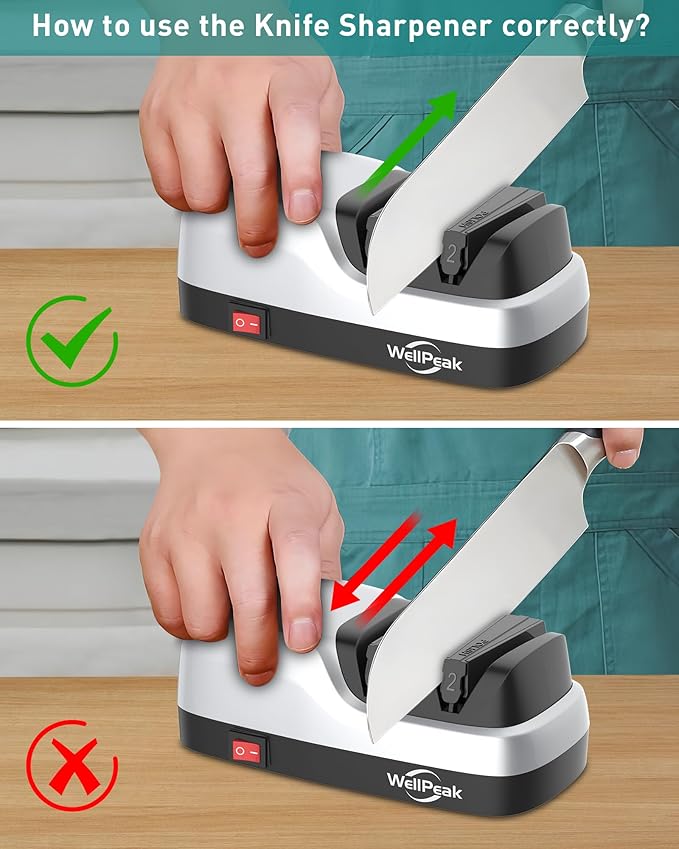2-Stage Electric Knife Sharpener for 20-Degree Knifes, Diamond Abrasive Sharpening for Straight Edge Chef Knives, Ceramic Hone for Chef Knives, Serrated Knives Polishing