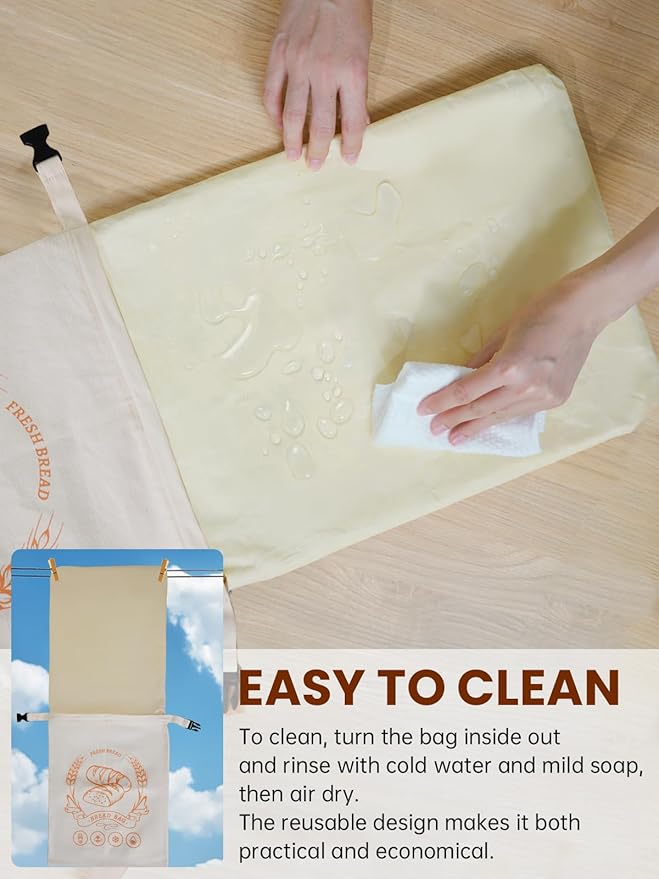 2 Pack Beeswax Bread Bags with Zipper, Sourdough Bread Storage for Homemade, Freezer Storage Bag to Keep Fresh, Large Cotton Beeswax Container, Baguette Bag with Liner, Kitchen Baking Supplies
