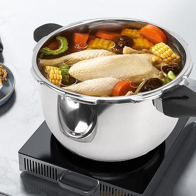 Stainless Steel Pressure Cooker, Multifunctional with Safety Valve, Efficient and Fast Cooking Universal Pressure Canner, Compatible with Gas & Induction Cooker Explosion Proof