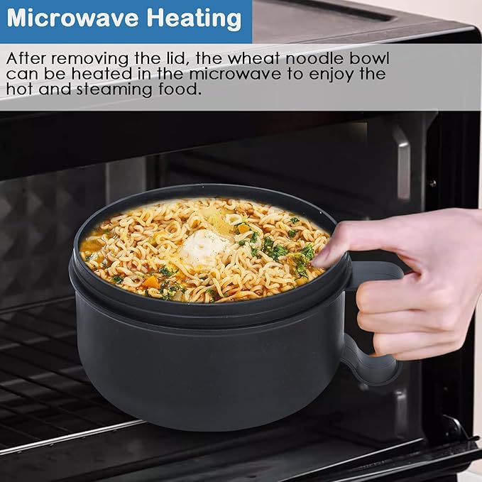 Microwave Ramen Bowl with Lid and Handle for Dorm Essentials,Microwave Soup Mugs Set of 2 for Soup and Instant Noodles,Oatmeal, Gumbo, Salad, BPA Free(Black Red)
