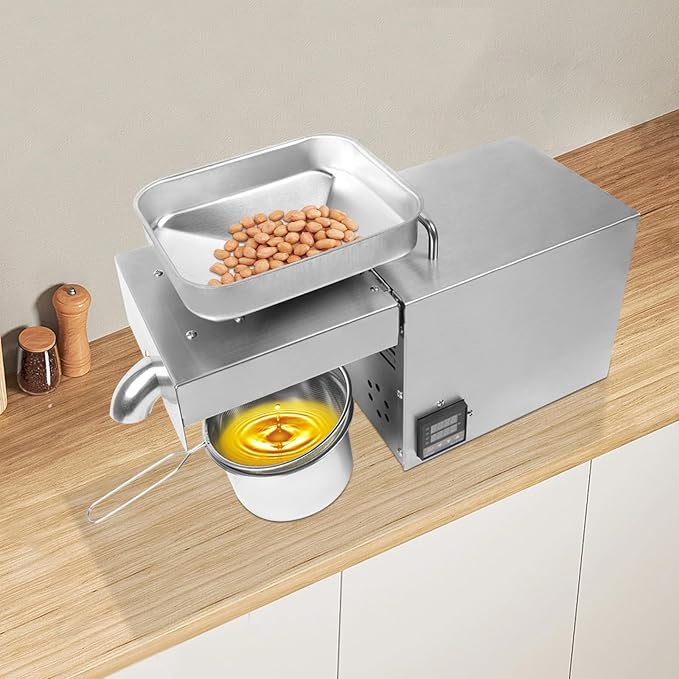 Stainless Steel Oil Press Machine 610W 110V Cold Press Oil Extractor Machine Commercial Household Cold/Hot Oil Press for Nuts Walnut Linseed Olive Kernel Almond Rapeseed Sesame