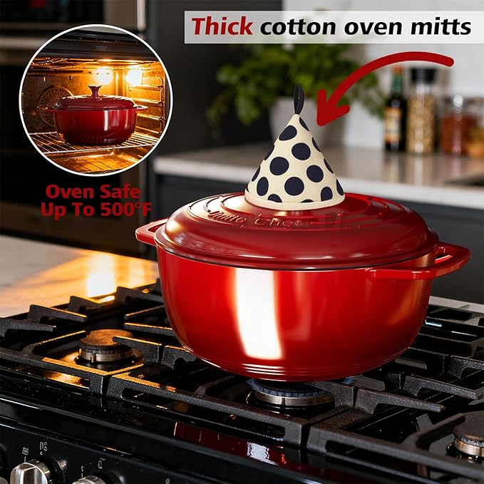Umite Chef 6QT Enameled Cast Iron Dutch Oven with Lid, Versatile Heavy-Duty Cookware Pot for Baking Bread, Braising, Soups & Stews, Oven & Stovetop Safe with Heat Resistant Gloves（Red）