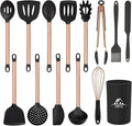 Silicone Cooking Utensil Set,14 Pcs Kitchen Utensils Set with Holder Non-stick Heat Resistant Cookware Cooking Turner Tongs Spatula Spoon with Stainless Steel Handle (Gold Black) BPA Free, Non Toxi