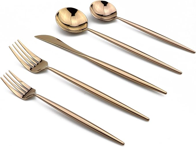 5-Piece Flatware Set, 18/10 Stainless Steel Dishwasher Safe, Mirror Polishing Rose Gold