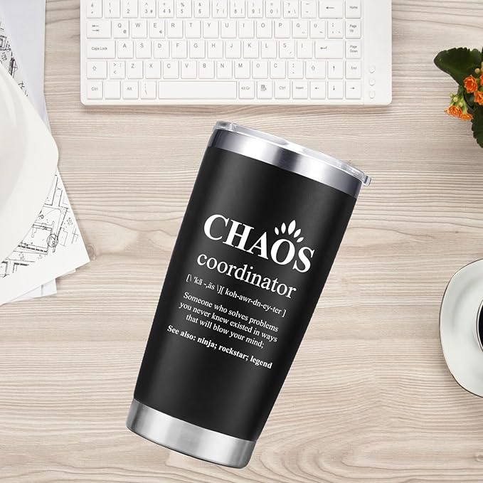 Thank You Gifts for Men, Coworker, Manager, Office, Teacher - Chaos Coordinator Tumbler - Birthday, Administration Professional Gifts - 20oz Black