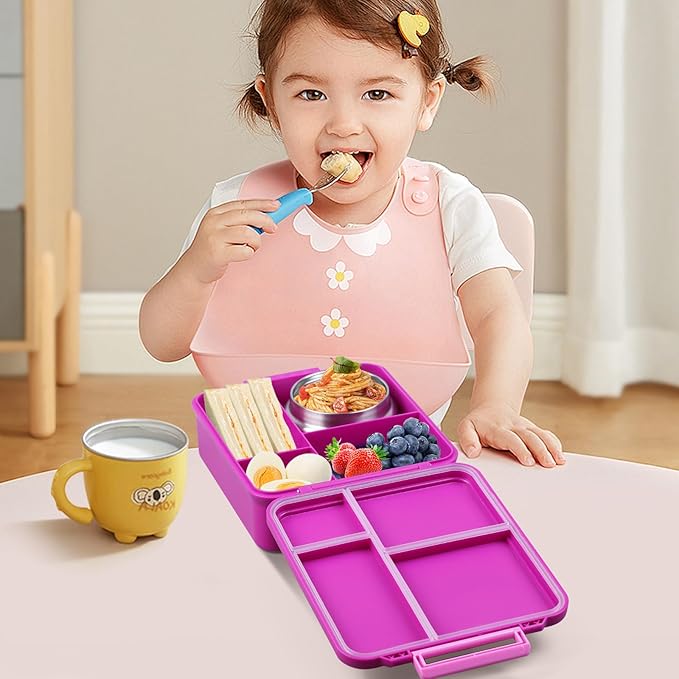Bento Lunch Box for Kids With 8oz Soup Thermo, Leakproof Lunch Compartment Containers with 4 Compartment Bento Box, Thermo Food Jar, BPA Free,Travel, School