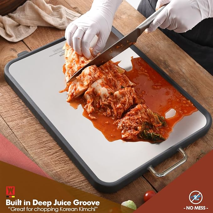Stainless Steel Double Sided Chopping Board, Cutting Board, Metal Board Side & Plastic Board Side with Wheat Straw PP Inside, Easy to Clean, designed for precision, hygiene