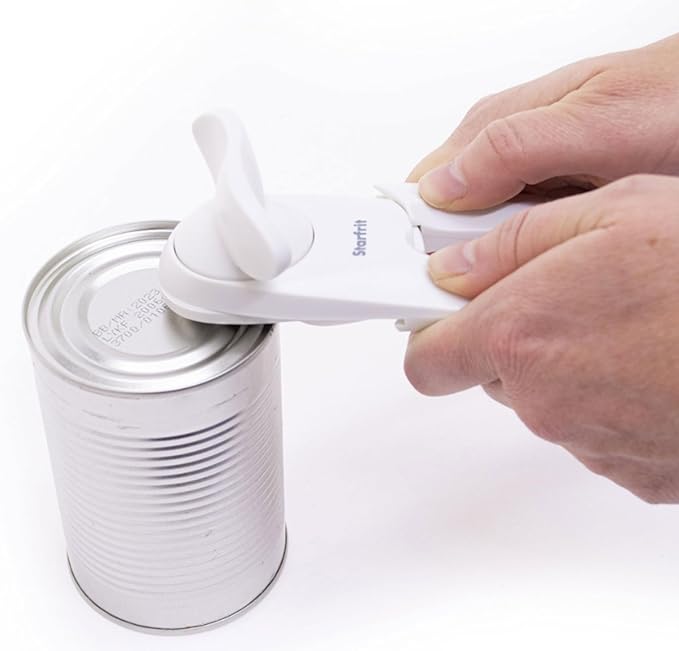 Starfrit Little Beaver Can Opener - Safe - Holds and Leaves No Sharp Edges on Lid - Comfort Grip - 3 year warranty - White
