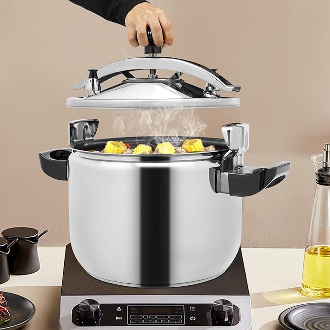 26L Stainless Steel Pressure Cooker, 27.5QT Induction Compatible Pressure Cooker, 60KP High Pressure Stewing Pot, Compatible with Gas & Induction Cooker