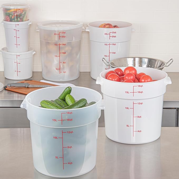 Restaurantware-Met Lux 18 Quart Food Storage Containers, 10 Translucent Storage Containers - Lids Sold Separately, Red Volume Markers, Dishwashable Containers, Side Handles, For Storing Foods
