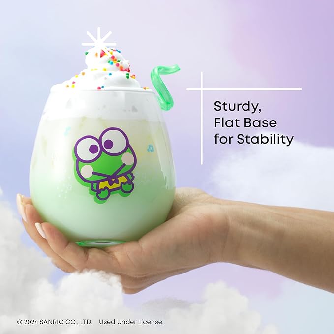 JoyJolt Hello Kitty & Friends Above the Clouds Stemless Drinking Glasses, 15 oz Ombre Glass Cup Set of 4 ft Hello Kitty Keroppi My Melody Pompompurin, Kawaii Kitchen Glassware Sets
