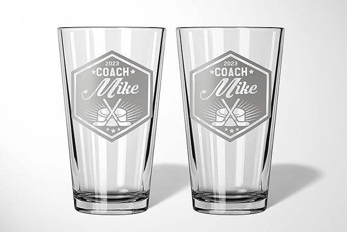 Hockey Coach Beer Glasses - Hockey Coach Gifts Personalized Coach Pint Glass Engraved Coach Award Hockey Beer Glass End of Season Gifts Coach (Hockey, Dbl Pint Gift Box)