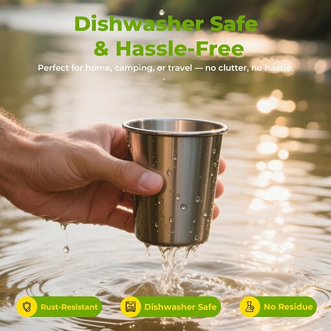 4 Pack 12oz Stainless Steel Cups, Stainless Steel Stacking Beer Pint Cups, Stainless Steel Water Tumbler for Home, Party, Camping, Outdoor, Stackable Drinking Glasses, Reusable, BPA Free