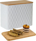 Extra Large Bread Box for Kitchen Countertop Corner Breadbox for Homemade Bread Metal White Diamond Pattern Embossed Storage Container Bin with Bamboo Lid Fits 2 Loaves of Bread