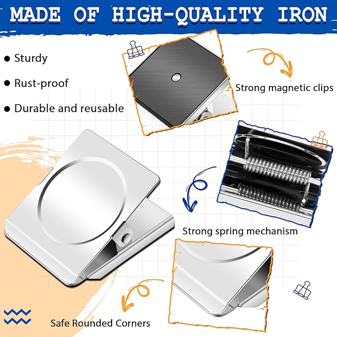 Grtard Strong Magnetic Clips, 2.2 Inch Extra Large Magnetic Clips Heavy Duty, 6Pack Magnet Clip for Fridge, Clip Magnets for Refrigerator, Whiteboard, Classroom, Kitchen, Office Organizer