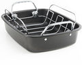 KITESSENSU Large Roasting Pan with Rack - 25 LB Nonstick Turkey Roaster Pan for Oven - Heavy Duty Carbon Steel Roasting Pan with Wider Handles for Chicken, Vegetables & Holiday Meals, Gray