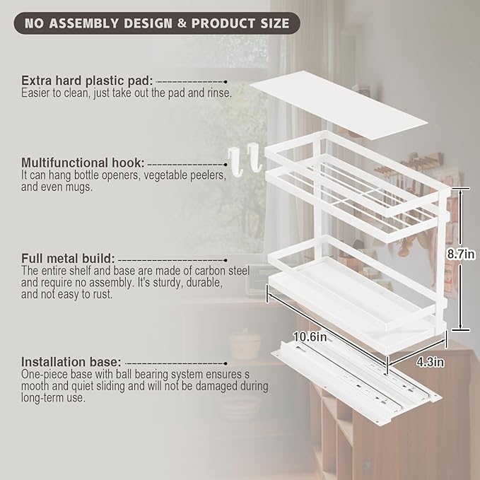 Pull Out Spice Rack Organizer for Cabinet, 4 Pack Metal Seasoning Organizer Slide Out Spice Storage Shelf No Assembly Vertical Spice Rack Pullout for Kitchen & Bahthroom No Drill(2 Tier,White)