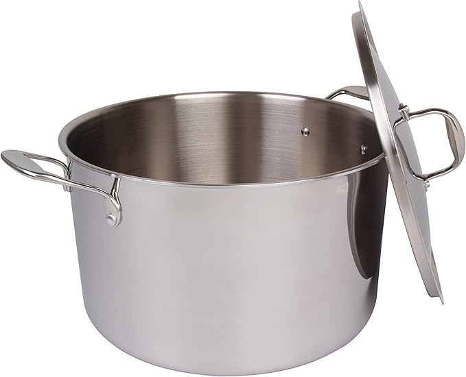 Camerons 16 Quart Stock Pot with Lid - Tri-ply 18/10 Professional Grade Induction Ready Stainless Steel Sauce Pot w/Handles - Stick Resistant Interior- Great for Cooking Christmas Dinner & Xmas Gift