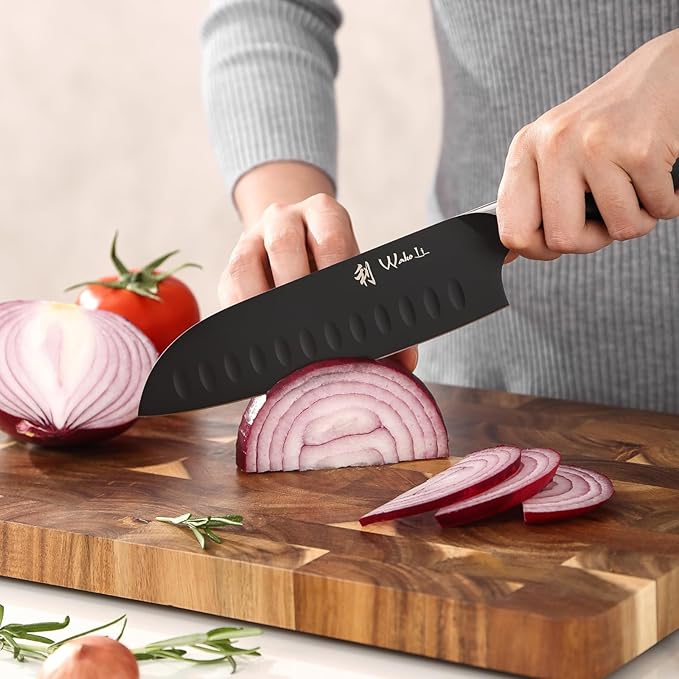 Wakoli Titanium Noir Santoku Knife – 7.1-Inch Professional Chef Knife | 5Cr15MoV Stainless Steel Blade with Black Titanium Coating | Ergonomic G10 Handle | Razor-Sharp Kitchen Knife in Gift Box
