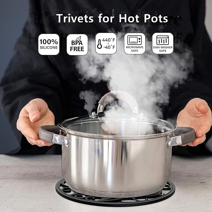 IYYI Silicone Trivet, Trivets for Hot Pots and Pans, Heat Resistant Pot Holder, Non Slip Hot Pads for Countertop, Large Coaster (Gray)