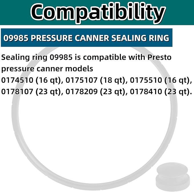 09985 Pressure Cooker Seal Ring Replacement For Presto 01745 01751 01755 01781 01782 01784 Silicone Compatible with Presto Pressure Canners（2Pack）