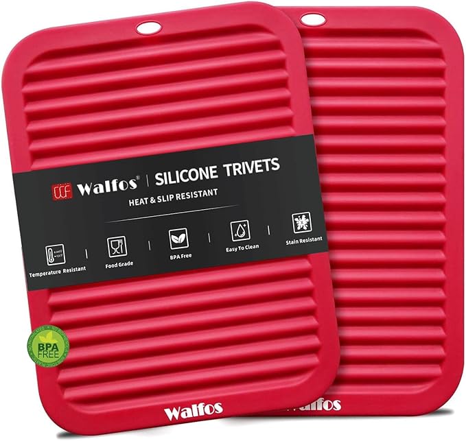 Walfos Silicone Trivets for Hot Pots and Pans - Heat Resistant Hot Pads for Kitchen Counter- Multi-Purpose & Versatile Trivet Mat - Long-Lasting & Flexible Silicone Hot Pad