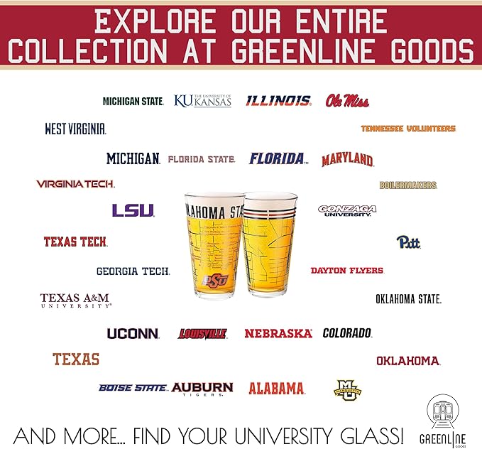 Greenline Goods – Oklahoma State University Cowboys College Pint Beer Glasses (Set of 2), 16 oz – Full-Color Logo + Campus Map