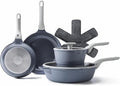 PRICUSIS Nonstick Pots and Pans Set, 9 Pieces Non Toxic Ceramic Nonstick Cookware, Healthy Omelete/Egg Skillet, Healthy Frying Pan, PTFE PFOA & PFAS Free, Induction Compatible, Gray