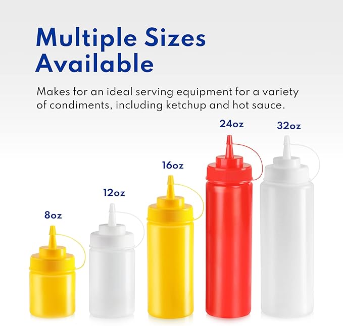 New Star Foodservice 26115 Squeeze Bottles, Plastic, 8 oz, Clear, Pack of 6