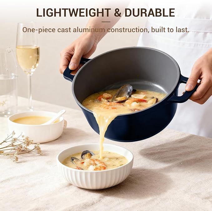 Ammeloo 4.5 Qt Non Stick Soup Pot with Lid, Ceramic Stockpot Set, Cooking Pot for All Stovetops, All-in-One Non Toxic Pot for Stews, Soups & Pasta, Easy to Clean, Induction Ready, PFAS Free