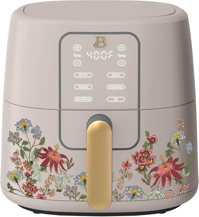 Beautiful 6 Qt Air Fryer with TurboCrisp Technology, AllGood Ceramic Nonstick Coating - Roast, Reheat and dehydrator, kitchen appliances by Drew Barrymore (Wildflower Porcini Taupe)