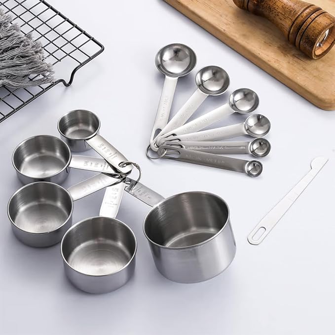 Stainless Steel Measuring Spoons and Cups Set with Clip set of 13, Including 5 Measuring Cups,6 Measuring Spoons, and Spoon Clip, Durable and Perfect for Baking and Cooking