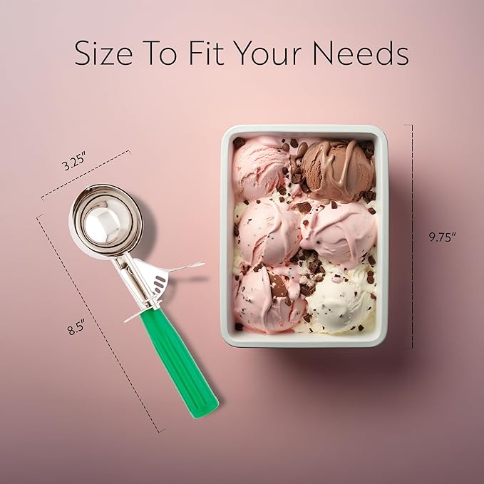 Restaurantware Met Lux 3.25 Ounce Portion Scoop 1 Trigger Release Cookie Scoop - With Green Handle Stainless Steel Disher For Portion Control Scoop Cookie Dough Cupcake Batter Or Ice Cream