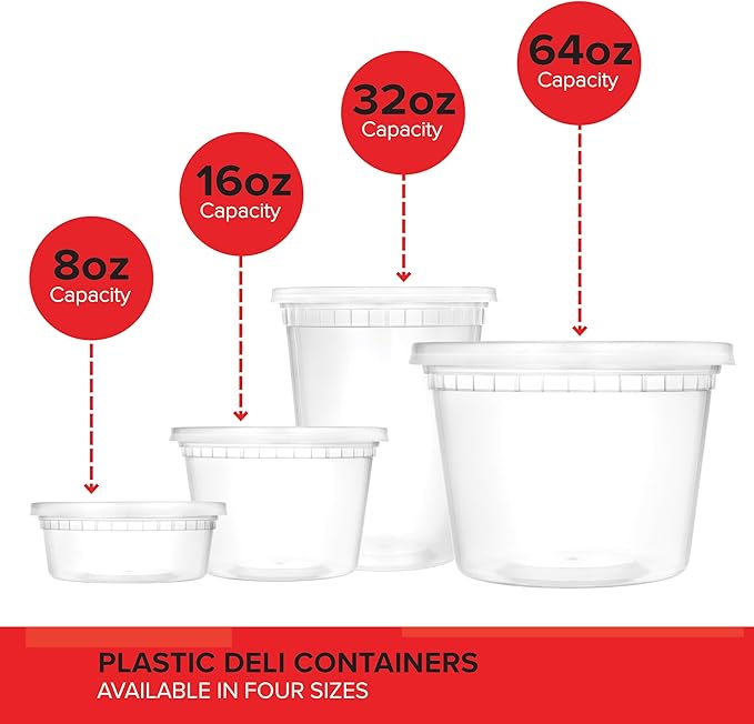Stock Your Home 32oz Plastic Deli Containers with Lids (48 Pack), Disposable Plastic Food Storage Containers with Lids, Reusable Freezer Containers, To Go Soup Containers, Microwave Safe