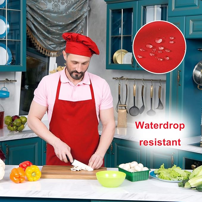 10 Pieces Red Bib Aprons Bulk with 2 Pockets, Painting Grilling BBQ Cooking Kitchen Aprons Bulk for Women Men Adults (10, Red)
