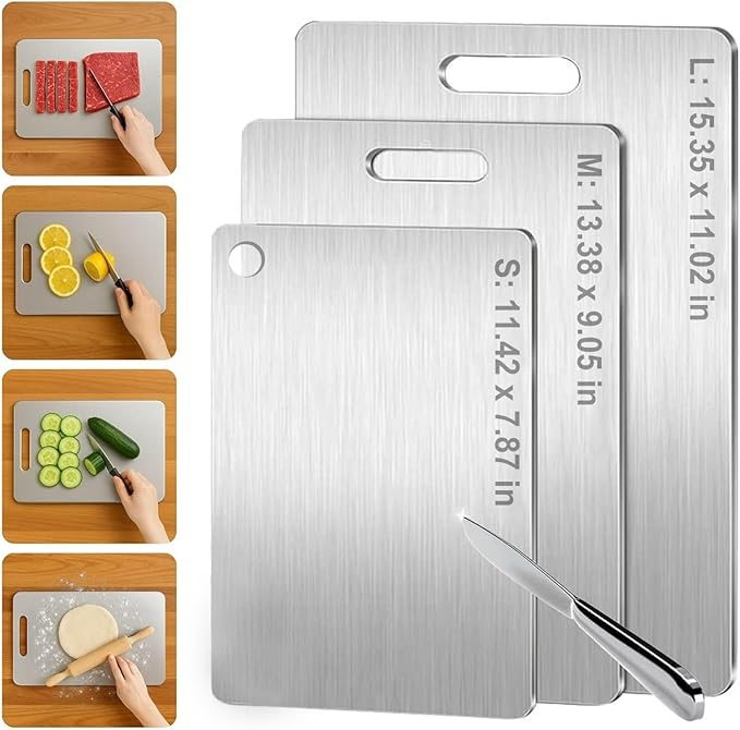 Tavano Titanium Cutting Board,100% Pure Titanium Cutting Boards for Kitchen,Food-Grade Double Side Available Non Toxic Chopping Board,Dishwasher Safe Hygiene Durable Boards(1PC-L)
