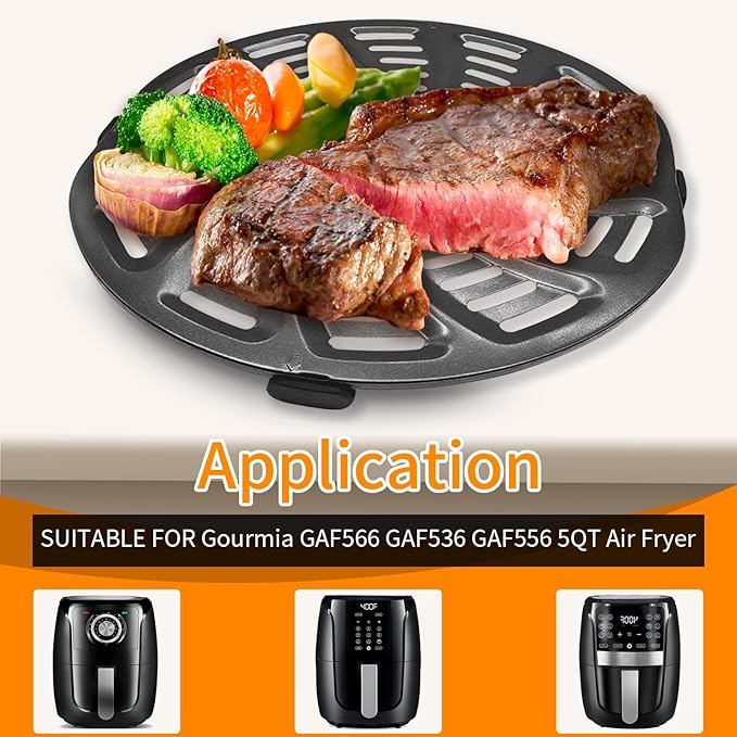 Air Fryer Accessories for Gourmia GAF536 GAF566 GAF556 5QT, 8.8''×8.4'' Nonstick Air Fryer Replacement Parts Tray Rack Grill Pan Grill Plate Basket Crisper Plate with Rubber Bumpers