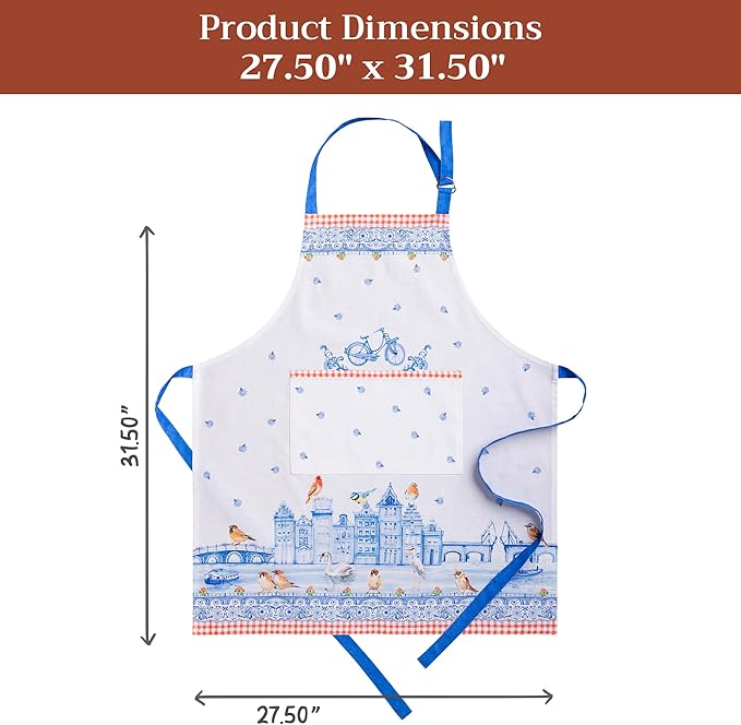 Maison d' Hermine 100% Cotton Apron for women with Pocket Kitchen Chef Apron for Men Cooking Gardening Server Waitress