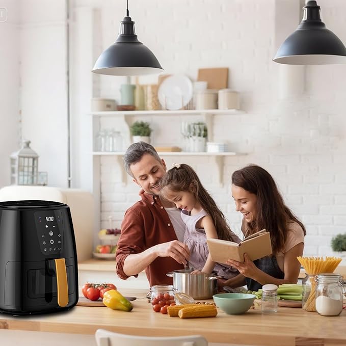 XKV 6.0 QT Digital Air Fryer with Window for Kitchen Use,Nonstick Made without PFAS, Touchscreen Display,160°F~400°F in Precise 5°,Customized Temp/Time,NonStick Basket,Black