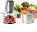 Simple Deluxe Electric Meat Grinders, 450W Mini Food Processor & Food Chopper with 2 Bowls (8 Cup+8 Cup) and 2 Bi-Level Blades for Fruits, Meat, Nuts, Baby Food, Silver