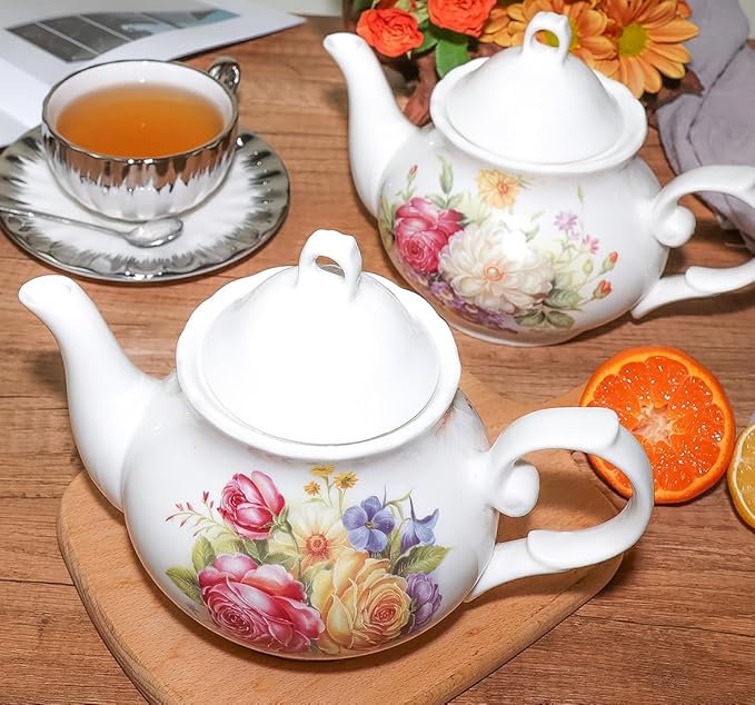 Classic Vintage British Royal Style Ceramic Teapot, 30OZ Large Teapot Perfect for Everyday Gatherings (Red, Large)