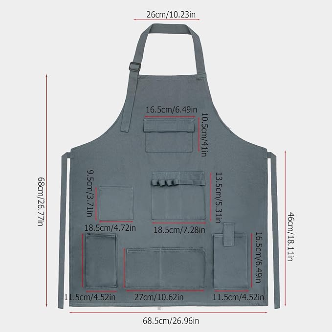 boshiho Painting Aprons Barber Apron with Pockets for Women/Men/Unisex, Utility or Work Apron (Gray)
