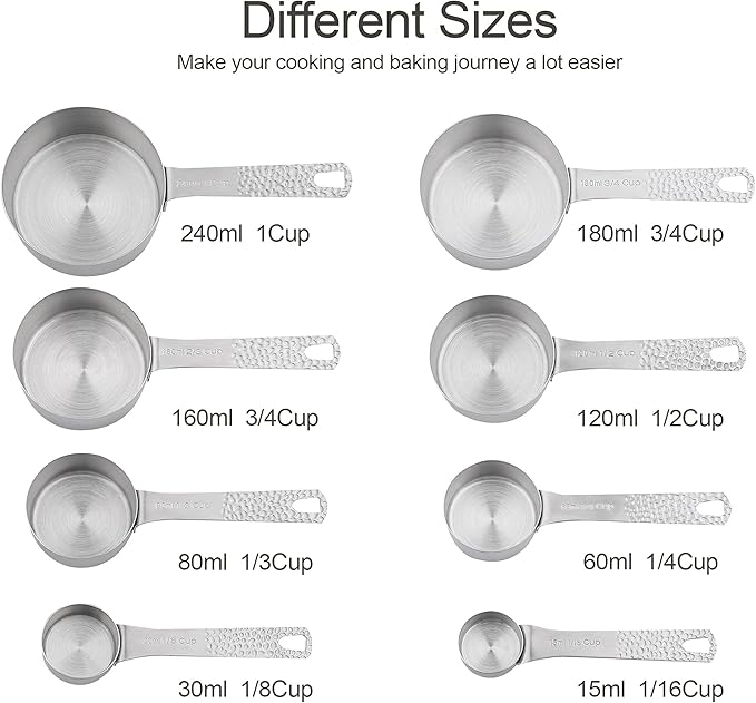 Smithcraft Measuring Cups and Spoons Set, 18 Piece 18/8 Stainless Steel Measuring Cups and Spoons Set for Dry & Liquid, Metric & US Metal 8Measure Cup and 9 Spoon & Leveler for Baking & Kitchen