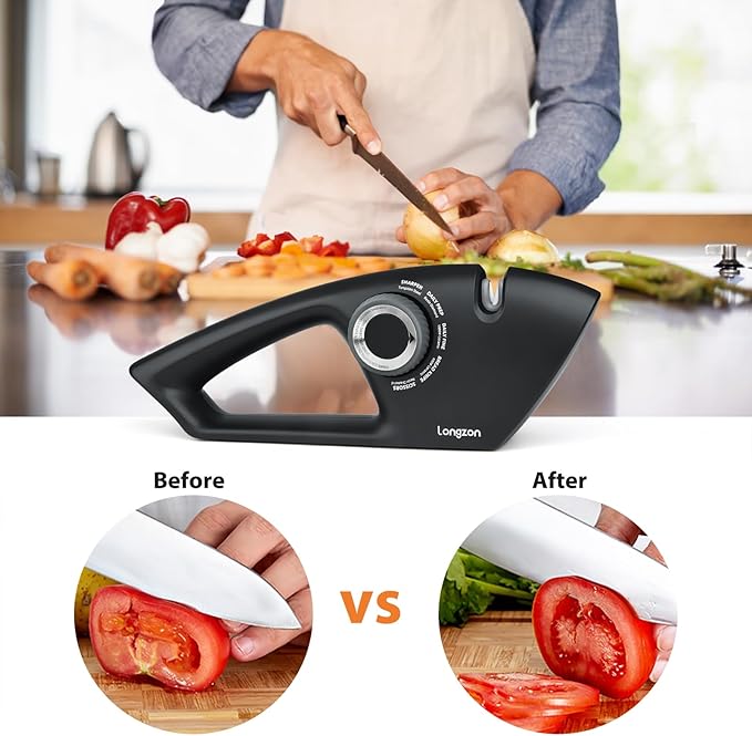 Longzon 5-in-1 Knife Sharpener 5 Stage for Serrated Knives, Scissors with Cut-Resistant Glove,Original Premium Polish Blades,Best Kitchen Knife Sharpener Repair & Restore Pocket Knife, Chefs knife