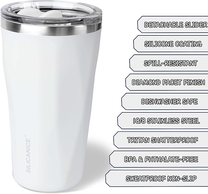 20oz Soft Touch Diamond Tumbler - Double Wall Stainless Steel Vacuum Insulated Coffee Cup With Detachable Slider Lid | BPA Free, Dishwasher Safe, Thoughtful Gift for Her - Snow White