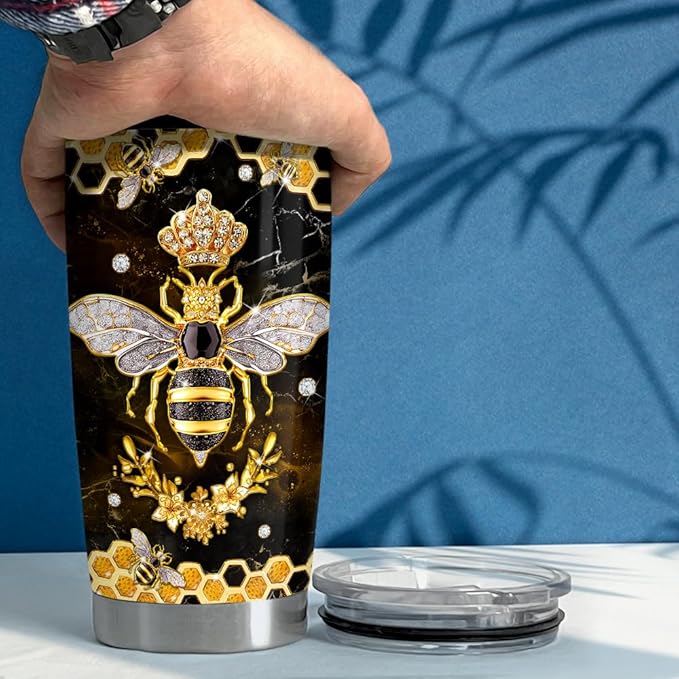 SANDJEST Bee Tumbler 20oz Stainless Steel Insulated Tumblers Coffee Travel Mug Cup Jewelry Drawings Style Bee Gifts for Women Girls Teen Gift for Birthday Christmas